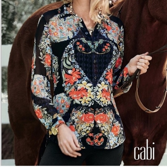 Cabi Womens Amour Semi Sheer Floral Blouse small - Picture 3 of 8